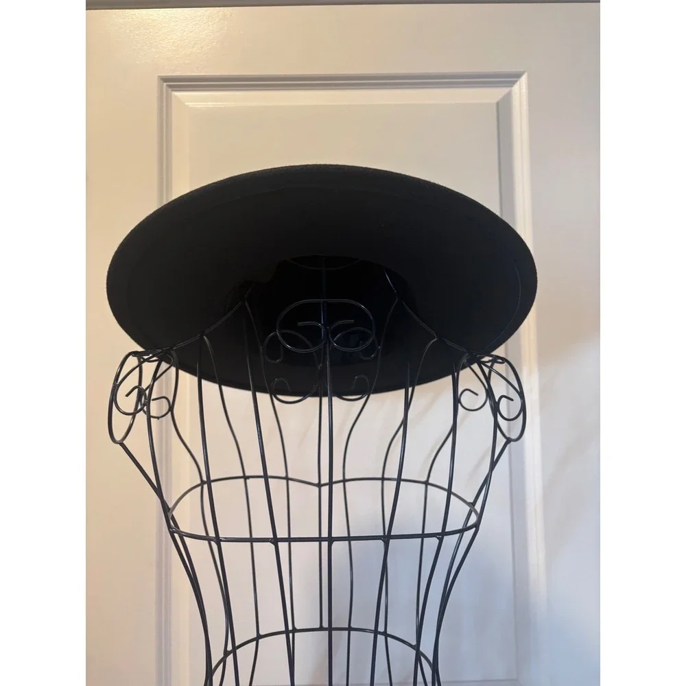 Free People Black Wide Brim Fedora Hat Woven Geometric‎ Band Wool Blend OS